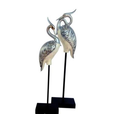 Imagem de Jg 2 Escultura Pássaros Garças Pedestal Metal e Madrepérola - Diplomat