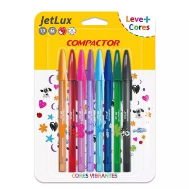Imagem de Caneta Esferográfica Compactor Jet Lux 8 Cores Escrita Suave Ponta Média 1,0 mm Corpo Transparente