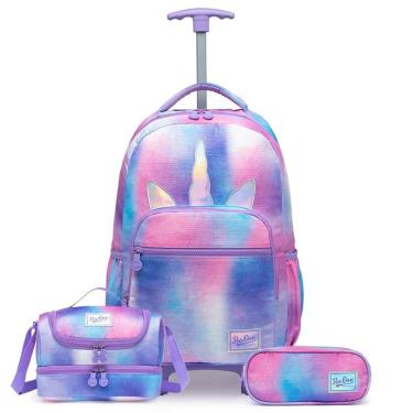 Imagem de Kit Mochila De Rodinha Infantil Unicórnio Lancheira Térmica Estojo Escolar-Feminino