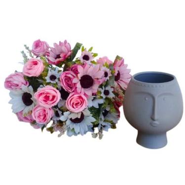 Imagem de Cachepot Face Cerâmica com Arranjo de Flores Artificiais 33x30cm - Far