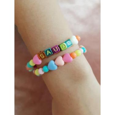 Imagem de Kit de Pulseiras de miçangas Conjunto de duas peças Paz Amor e Saúde -