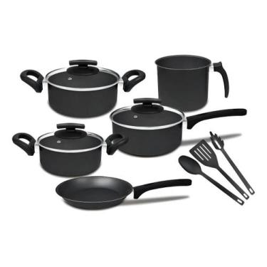 Imagem de Conjunto De Panelas Remaza Antiaderente Tampa Vidro 8 Peças Cor Preto