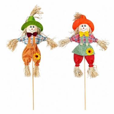 Imagem de Kit 2 Espantalhos Palito Festa Junina Decoração Mesa 60cm com Roupas Coloridas Extra Festas