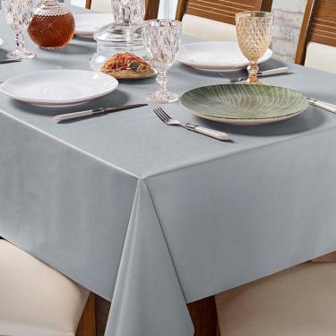Imagem de Toalha de Mesa Lisa Térmica Impermeável em PVC e Polietileno 140CM X 140CM 01 Peça Cinza Clara Luz Decora