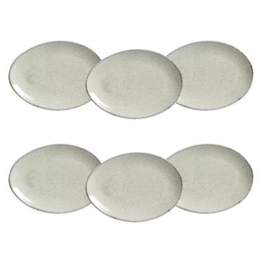 Imagem de Conjunto de Pratos Sobremesa Oval Orgânica 6 Peças Cerâmica Artesanal para Uso Diário Verde Porto Brasil