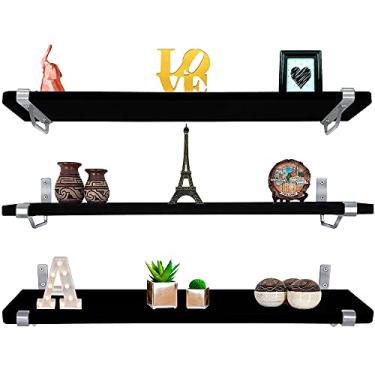 Imagem de Kit Jogo 3 Prateleiras De Parede Zurique Mdf 60cm x 15cm Prata/Preta