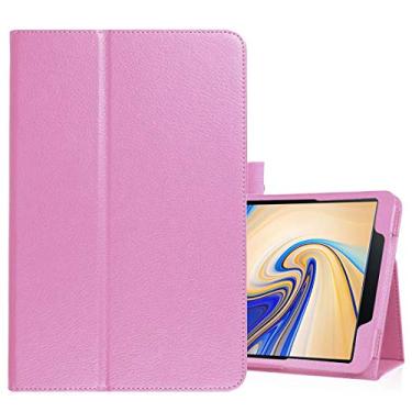 Imagem de CHAJIJIAO Capa ultrafina de couro com textura horizontal flip para Samsung Galaxy Tab S4 10,5 T830 / T835, com suporte (preto) Capa traseira para tablet (cor rosa)