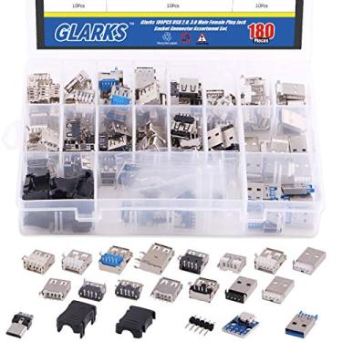 Imagem de Glarks 180 peças Micro Soquetes USB 2.0 3.0 Tipo A Macho Fêmea Conector Jack Solda USB Reparo Conjunto de Adaptadores de Reposição