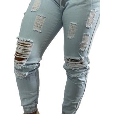 Imagem de Calça Feminina Jeans Jogger C/ Elástico Rasgada Blogueira C35