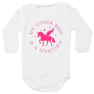 Imagem de Body Manga Longa My Other RIde is a Unicorn Unicornio Rosa