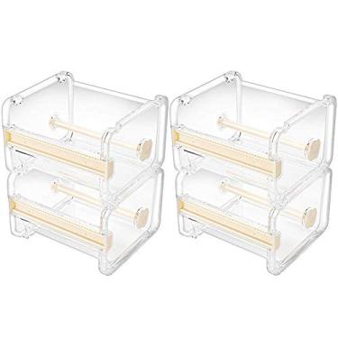 Imagem de Molshine — Pacote com 4 dispensadores de fita adesivas transparentes visíveis para mesa com várias lavagens, cortador de fita, suporte de fita para rolo (não inclui fita adesiva), Bege