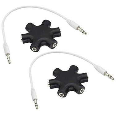 Imagem de Divisor de fone de ouvido zdyCGTime, adaptador de áudio estéreo de 3,5 mm, compartilhamento de música de 6 portas, conector de áudio divisor de fone de ouvido fêmea de 3,5 mm com cabo estéreo TRS de 3,5 mm M/M (preto)