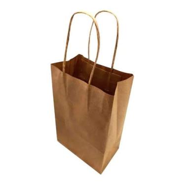 Imagem de 500 Sacolas De Papel Kraft Alça Torcida Delivery Tamanho Pequena PP 15x23x8,5