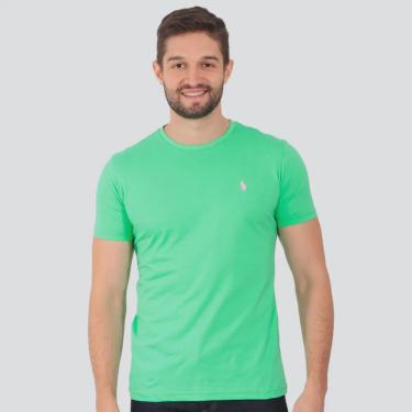 Imagem de Camiseta Ralph Lauren Slim Fit Verde com Logo Rosa