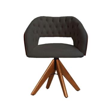 Imagem de Cadeira Decorativa Bia Com Capitonê Cinza Giratória Madeira