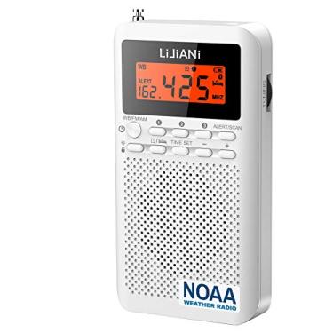 Imagem de Rádio meteorológico de bolso NOAA/AM/FM alimentado por 2 transistores portáteis de emergência AA com visor LCD, despertador digital, temporizador de sono, melhor recepção de longa duração,