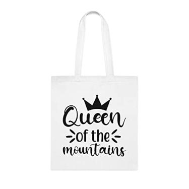 Imagem de Sacola Queen Of The Mountains, presente engraçado de acampamento nas montanhas, bolsa de ombro, bolsas reutilizáveis, ideia de de Natal, Branco