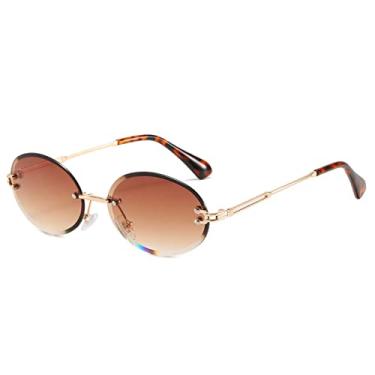 Imagem de Óculos de sol ovais retrô para mulheres masculinas moda vintage ouro sem armação óculos sem aro proteção uv400, OURO CINZA ROSA, China