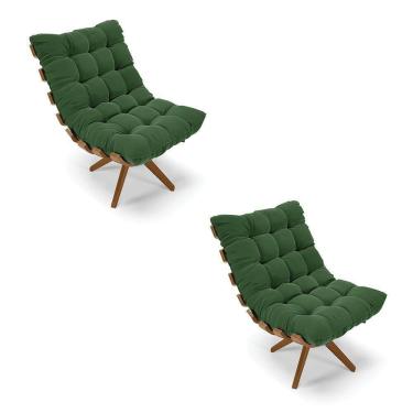 Imagem de Kit 02 Poltronas Giratória Costela Suede Verde Base Madeira