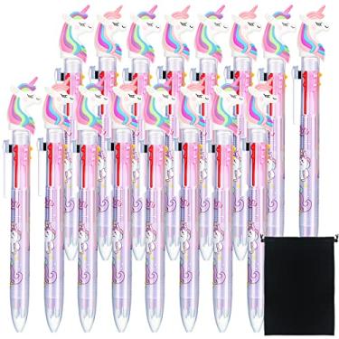 Imagem de Caneta de unicórnio multicolorida com 16 peças, caneta de tinta de gel retrátil de unicórnio, canetas fofas 6 em 1, caneta multicolorida, unicórnio lembrancinhas de festa para crianças, escritório, material escolar