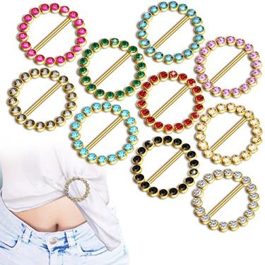 Imagem de 10 peças de clipe de anel de metal redondo com fivela de strass, clipe de enrolar para roupas, cachecol colorido, clipe de anel, clipe de camisa, acessório de anel de roupas sortidas, suporte para cac