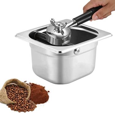Imagem de MYSENLAN Caixa de aço inoxidável para café expresso com barra de borracha para armazenar embaixo da maioria das máquinas de café expresso