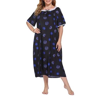 Imagem de Vicfone Vestido espreguiçadeira feminino vintage plus size camisolas soltas pijamas