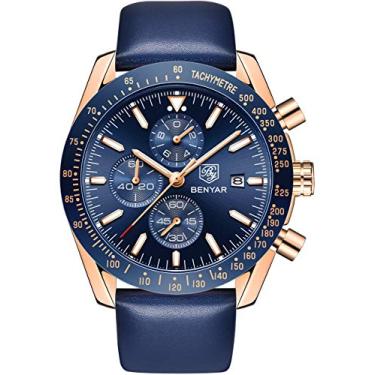 Imagem de BENYAR Relógio masculino à prova d'água com cronógrafo de quartzo, relógio de aço inoxidável casual clássico para negócios, relógio de presente de luxo...