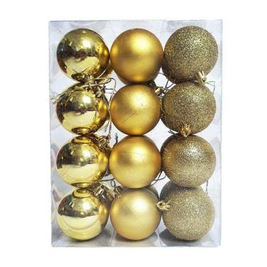 Imagem de Kit C/24 Bolas De Natal Lisas/Foscas/Glitter De 6cm - Dourado - Fact