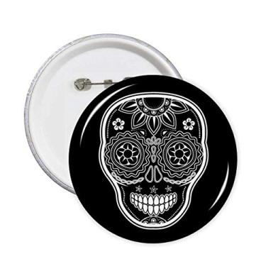 Imagem de Broche redondo preto branco com emblema do Dia dos Mortos do México 5 peças