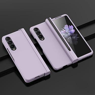 Imagem de Capa para celular Samsung Galaxy Z Fold 4 de cor sólida e película integrada para Galaxy Z Fold 4 Capa de silicone líquido de luxo, roxa, para Z Fold4