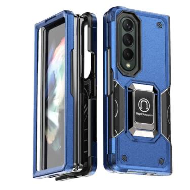 Imagem de Capa de telefone magnética para anel de carro para Samsung Galaxy Z Fold 4 Fold4 5G Robusto camada dupla PC capa traseira de silicone macio, azul, para Galaxy Z Fold4 5G