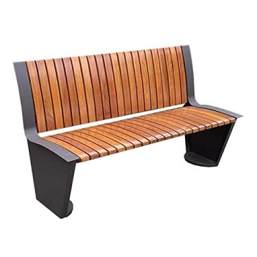 Imagem de KIZQYN Banco de jardim, banco de jardim, banco ao ar livre com pernas de aço inoxidável, encosto de madeira e assento, pátio, banco de lazer, móveis de lazer ao ar livre, bancos ao ar livre