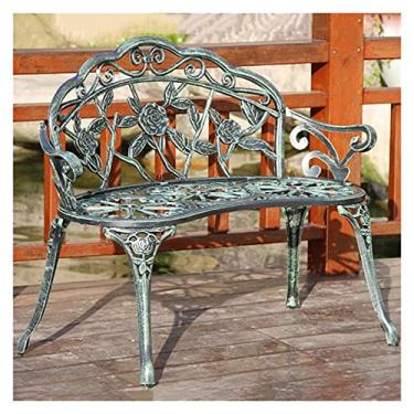 Imagem de Banco de jardim banco ao ar livre banco de jardim banco de jardim anti-ferrugem banco de pátio de alumínio fundido esculpido banco de namoradeira rosa móveis ao ar livre para quintal, varanda, bancos externos de gramado (cor: antigo