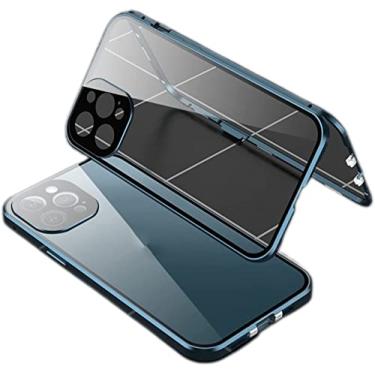 Imagem de RAYESS Capa magnética para iPhone 14 Pro Max, capa de telefone de vidro temperado dupla face com protetor de câmera e trava de segurança, capa protetora completa 360 para iPhone 14 Pro Max 2022 (Cor: Azul2)