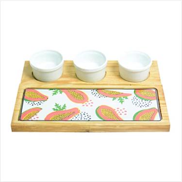 Imagem de Tabua De Frios Com Vidro E 3 Molheiras 29,5 X 21,5 Cm