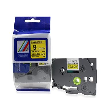 Imagem de Fita Refil Compatível TZ-621 Tze-621 Amarela sobre preto 9mm para Rotulador Brother PT-H105 PT-H110 PT-D200 PT-D210 PT-D400 PT-D410 PT-D600 PT-D610BT PT-P300BT P-Touch Cube