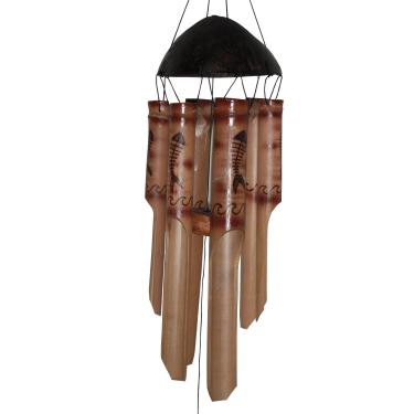 Imagem de Cohasset Gifts Sinos de Vento de Bambu | Pequeno 78,7 cm | Lindo Som Natural | Decoração de Casa para Ambientes Externos | #192 Peixe de Osso Simples