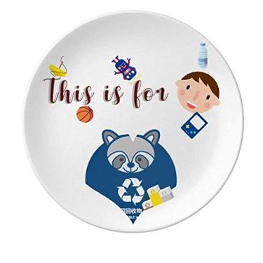 Imagem de Prato de porcelana reciclável com classificação de resíduos de guaxinim para jantar redondo