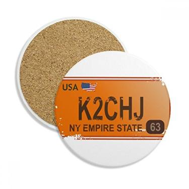 Imagem de Caneca de porta-copos com padrão de número americano de carro dos EUA, pedra absorvente de proteção de mesa
