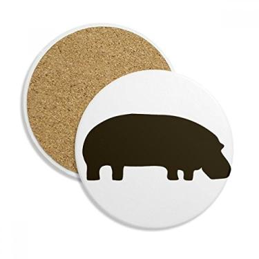 Imagem de Caneca preta hipopótamo animal retrato porta-copos caneca de mesa pedra absorvente de proteção de mesa