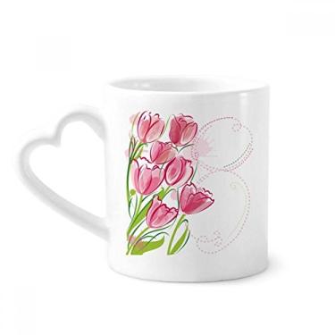 Imagem de Caneca de ilustração de flor tulipa pintada à mão Caneca de café cerâmica copo de coração de vidro