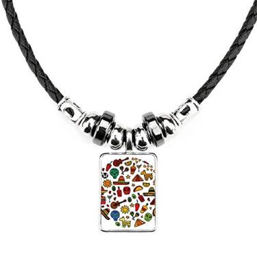 Imagem de DIYthinker Colar de caveira guitarra com ilustração de futebol americano, joia torque, pingente de corda de couro