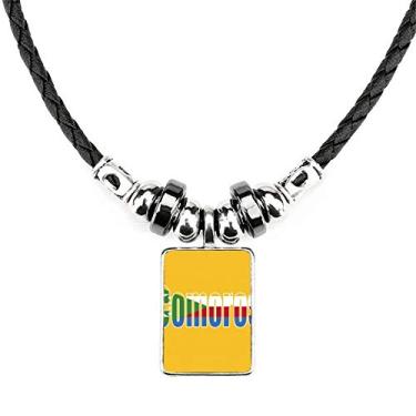 Imagem de DIYthinker Colar com nome da bandeira do país Comoros Joia Torque Pingente de corda de couro
