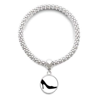 Imagem de DIYthinker Pulseira feminina de salto alto com contorno preto padrão prata pingente joia corrente ajustável