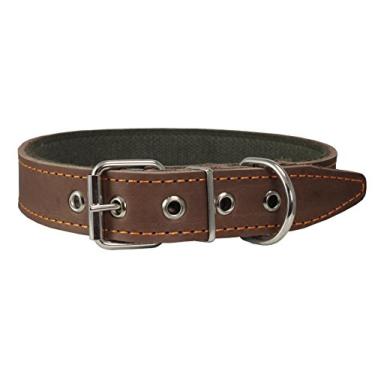 Imagem de Coleira grossa de couro legítimo para cães, acolchoada de algodão, 3,8 cm de largura. (Circunferência da nuca. : 37 cm - 44 cm, marrom)