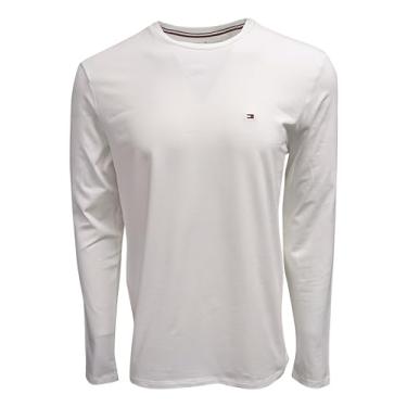 Imagem de Tommy Hilfiger Camiseta masculina de manga comprida e gola redonda, Branco, G