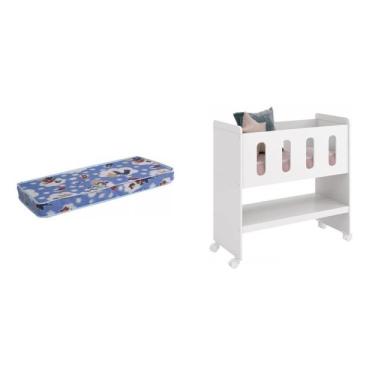 Imagem de Conjunto para Quarto de Bebê Berço 3 em 1 Escrivaninha Trocador com Colchão Zain Móveis Reller Branco