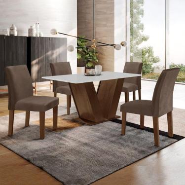 Imagem de Conjunto Sala de Jantar Mesa 120x80cm Tampo MDF com 4 Cadeiras Espanha Yescasa Chocolate/Off White/Marrom