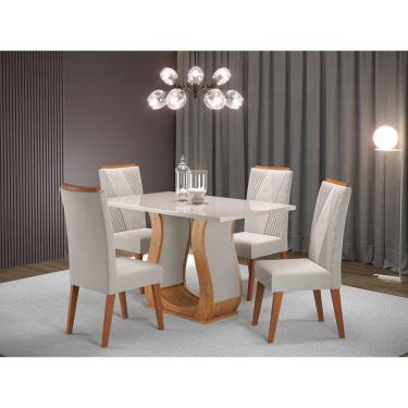 Imagem de Mesa de Jantar Retangular Salin com 4 Cadeiras Vegas Mel/Marfim/Off White